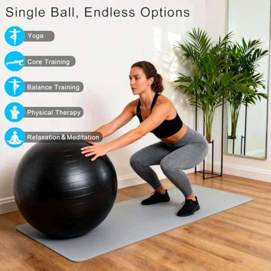 5 Pcs 26 Inch Anti-Burst Yoga Exercise Ball for Fitness Core Balance Prenatal Workout Office Chair with Quick Pump in Black Hea