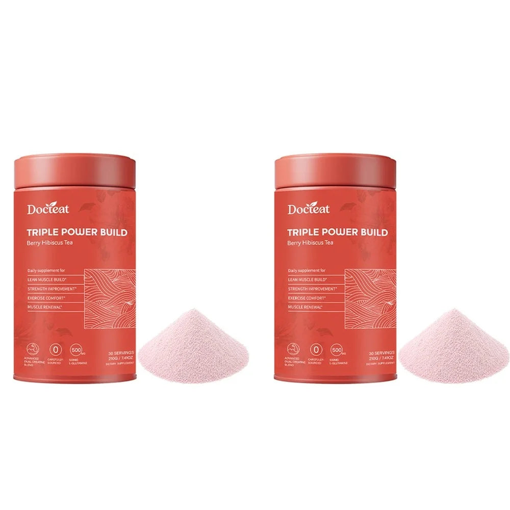 Docteat Berry Hibiscus Tea Creatine Powder with Creatine HCL and L-Glutamine, Supports Hydration and Electrolytes, 30 Servings