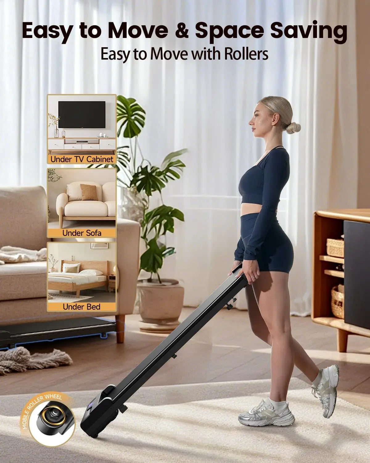 Portable Compact Under Desk Treadmill, Mini Walking Pad with Remote Control - Lightweight Quiet Flat Indoor Running Machine for Home Office Apartment Floor & Small Spaces