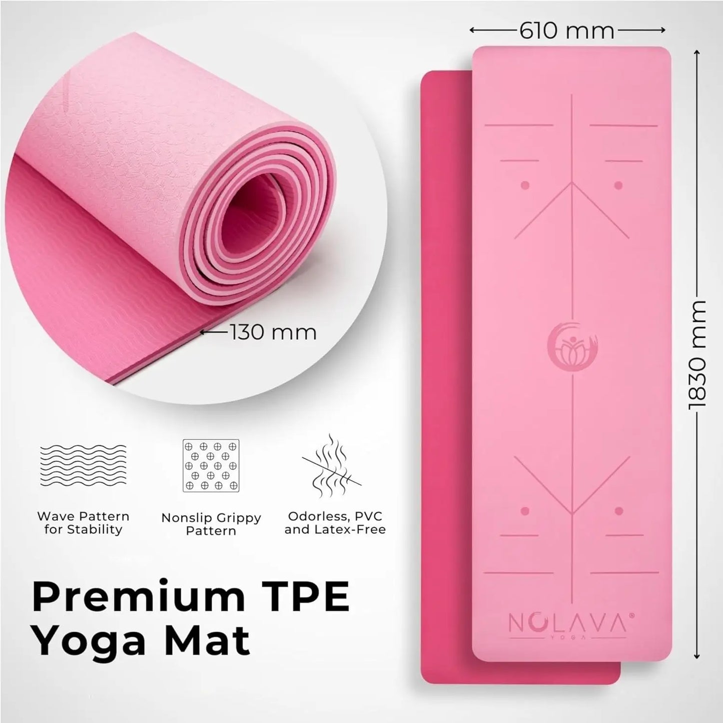72"x24" Yoga Mat with Bag – Non-Slip 1/4" Thick – Includes Blocks, Strap & Kneeling Pad