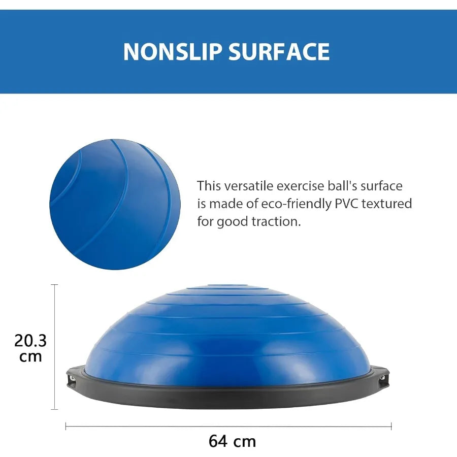 25in. Balance Ball | 660lb Inflatable Half Exercise Ball Wobble Board Balance Trainer w Nonslip Base | Half Yoga Ball Strength T