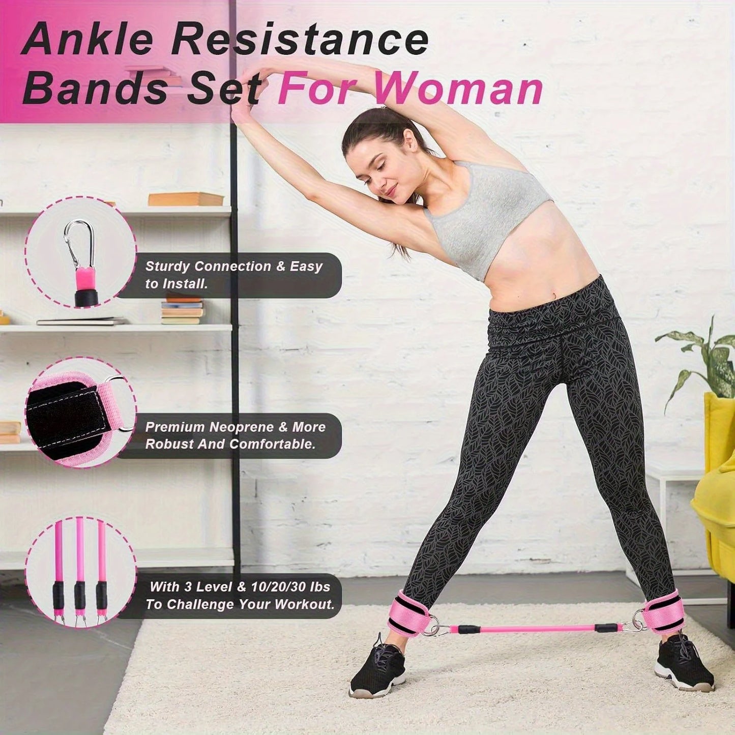 11pcs Home Gym Leg & Hip Toning System - Resistance Bands & Ankle/Thigh Trainer Set with Adjustable Tension Levels