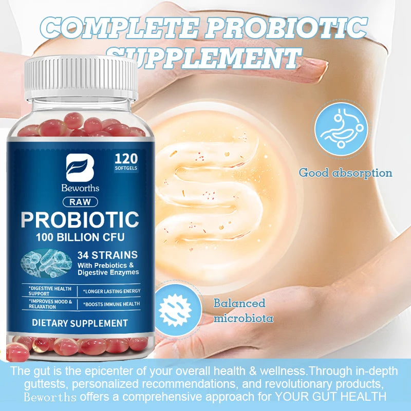 BEWORTHS High Absorption Probiotic Capsules Adults Digestive Health Supplement Promotes Promote Digestion Reduces Bloating