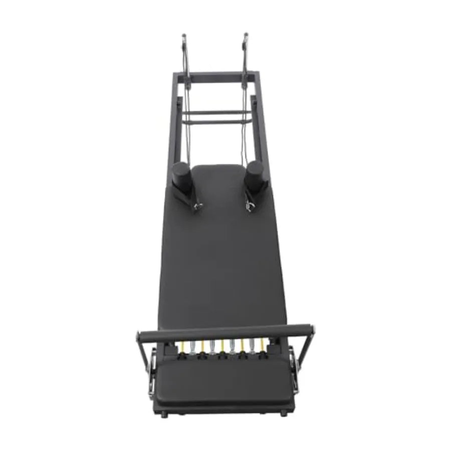 Foldable Pilates Reformer Machine for Home Gym with 3 Adjustable Rope Heights 2 Spring Tension Gears Black Up to 260lbs Capacit