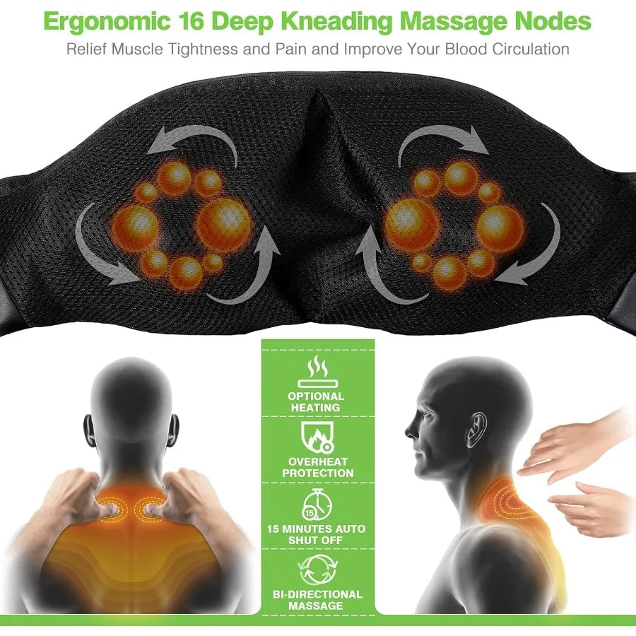 Electric Shiatsu Back Neck and Shoulder Massager with Heat for Deep Tissue 3D Kneading Full Body Relief for Legs Feet and Muscl
