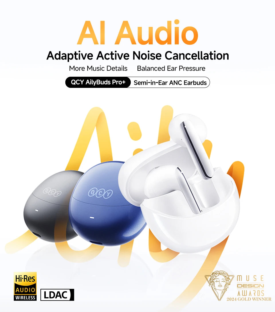 QCY HT10 AilyBuds Pro+ ANC Wireless Earphone Hi-Res Audio with LDAC Bluetooth 5.3 Earbuds 6 Mic AI HD Call Multipoint Connection