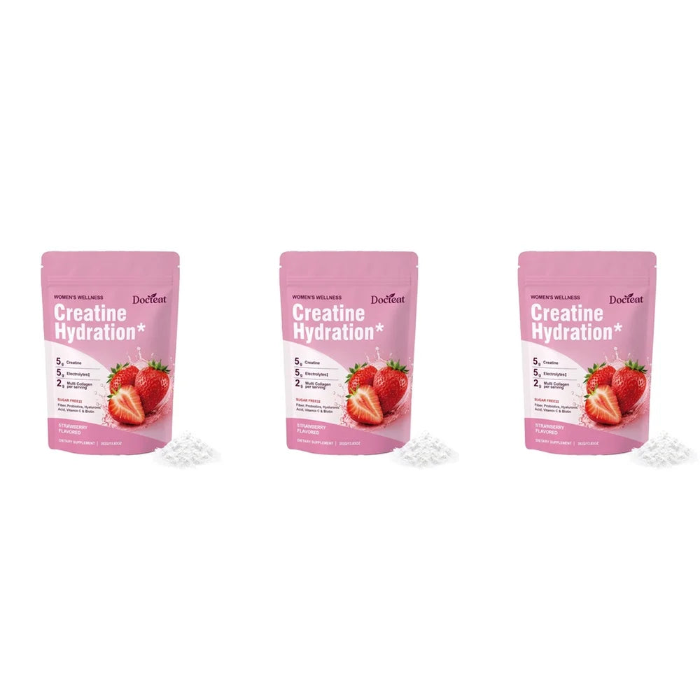Docteat Creatine Powder Electrolytes Collagen Vitamin C Biotin Sugar Free Strawberry Flavor Women Fitness Wellness 30 Servings