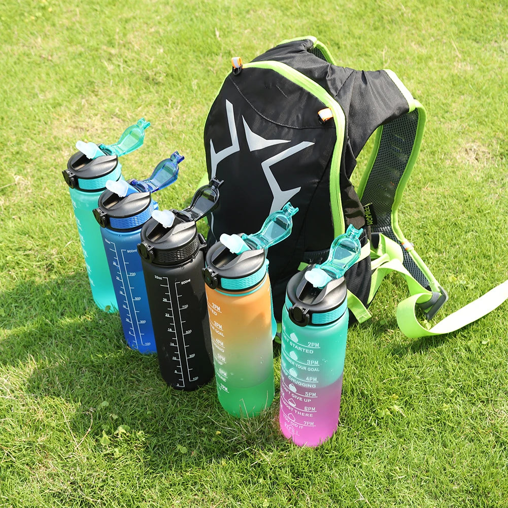 1000ml Sports Water Bottle Leakproof Plastic Frosted Cup with Time Scale Portable Drinking Cup for Fitness Cycling