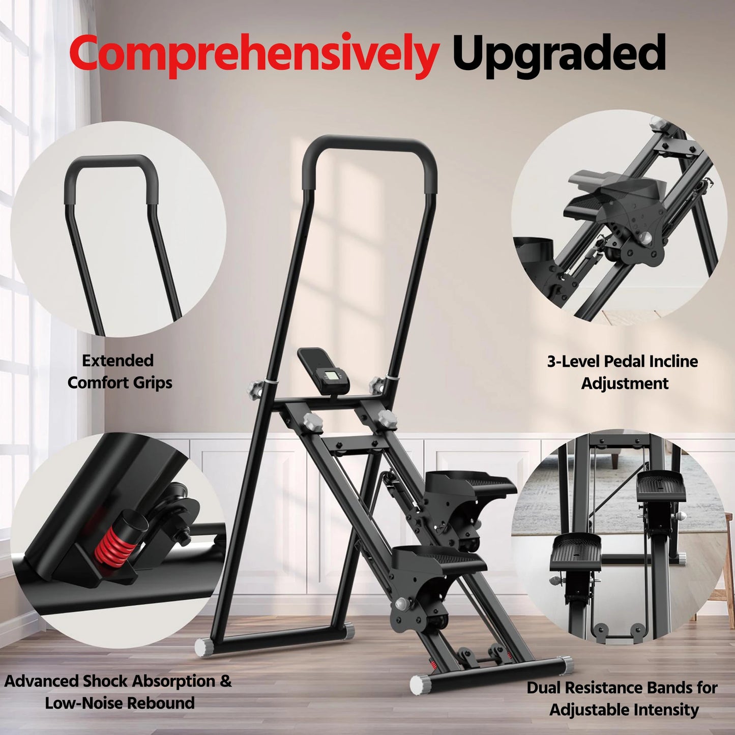 Stair Stepper for Home Gym Exercise, New Version Compact Folding Stair Climber with Quiet Shock-Absorbing Spring, Adjustable Res