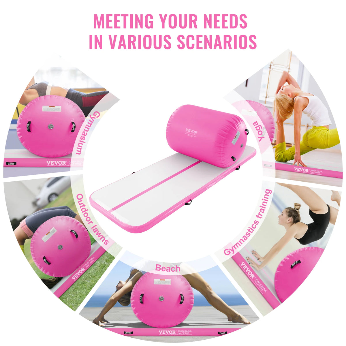 SucceBuy Inflatable Gymnastics Air Mat Tumble Track with Electric Pump Air Roller Barrel Gymnastics Equipment Training Mats