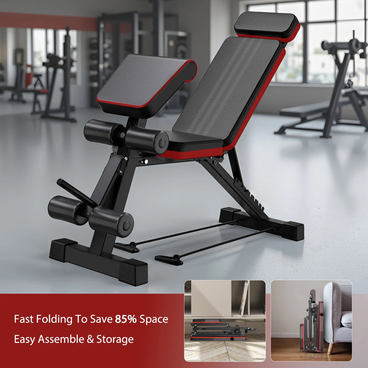 7-Level Foldable Weight Bench Fitness Workout Adjustable Extended Headrest Leg Extension Dumbbell Bench Incline for Full Body
