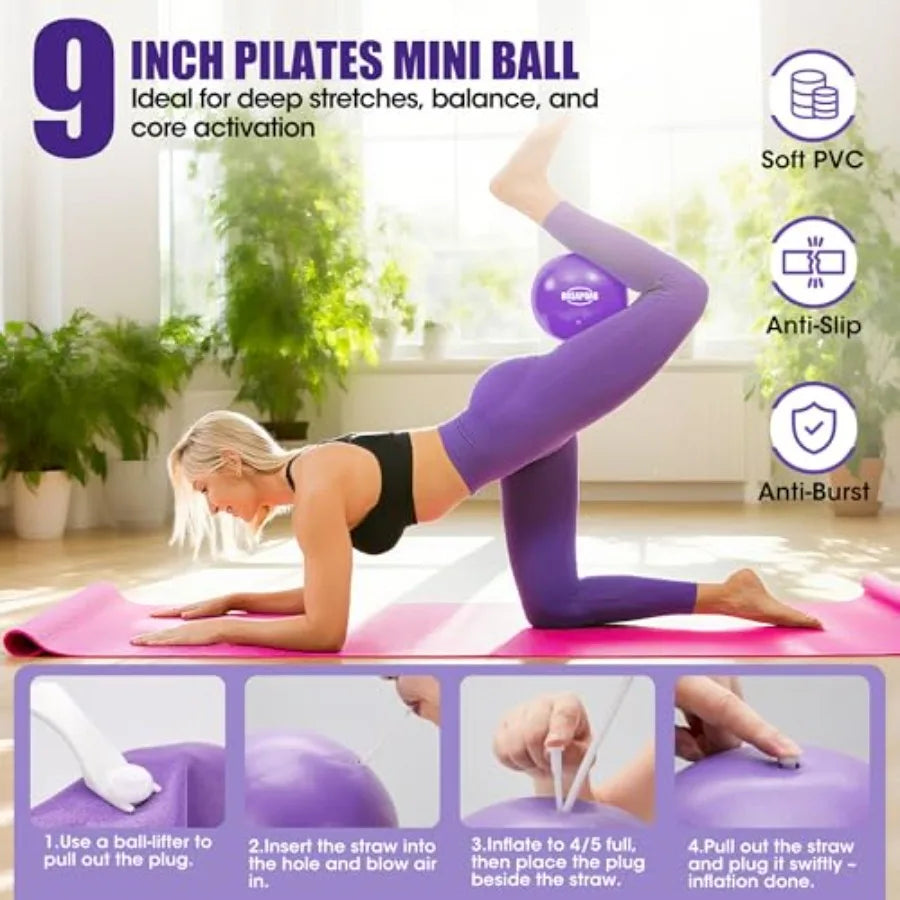 Pilates Essentials Kit for Women, Pilates Ring Set - 14" Magic Circle with Yoga Ball and Resistance Bands Pilates Kit for Home