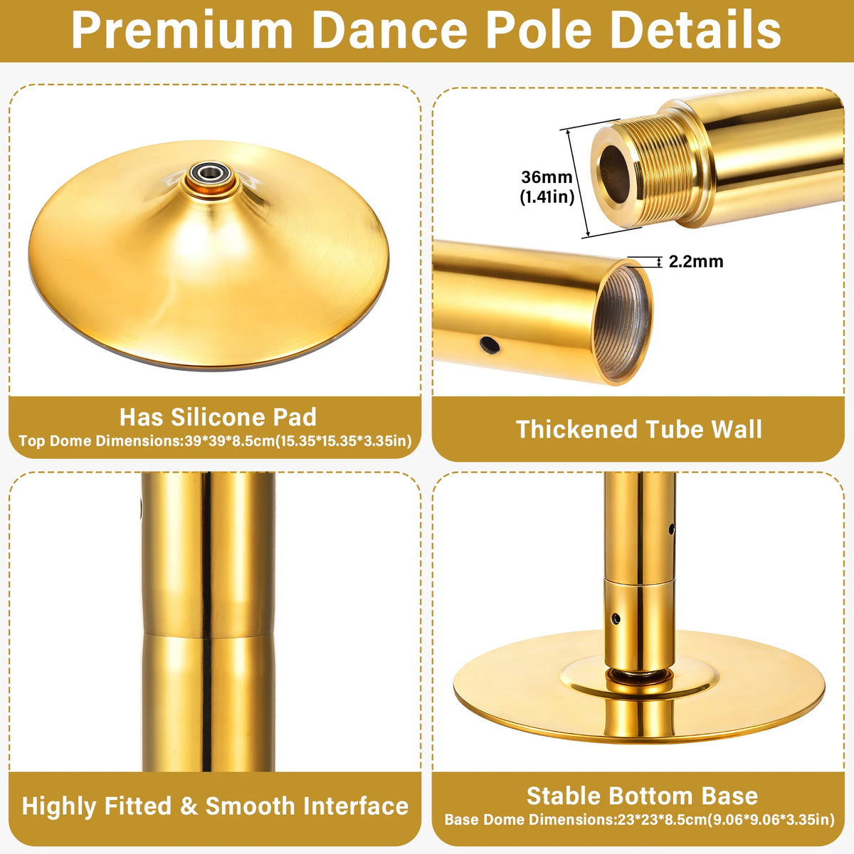 Heavy Duty 45mm Removable Dance Pole, Spinning and Static Portable Pole for Home, Professional Fitness Pole Kit with Anti-Slip Pressure Mount, Height Adjustable for 7.09-9.0 Ft Ceilings