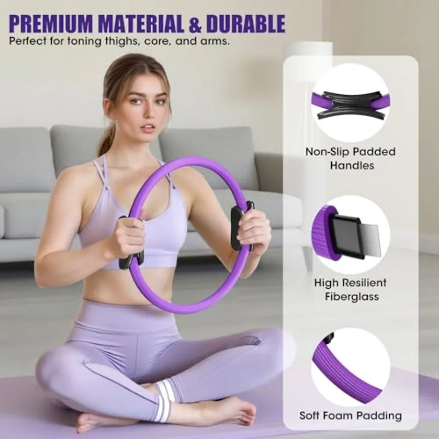 Pilates Essentials Kit for Women, Pilates Ring Set - 14" Magic Circle with Yoga Ball and Resistance Bands Pilates Kit for Home