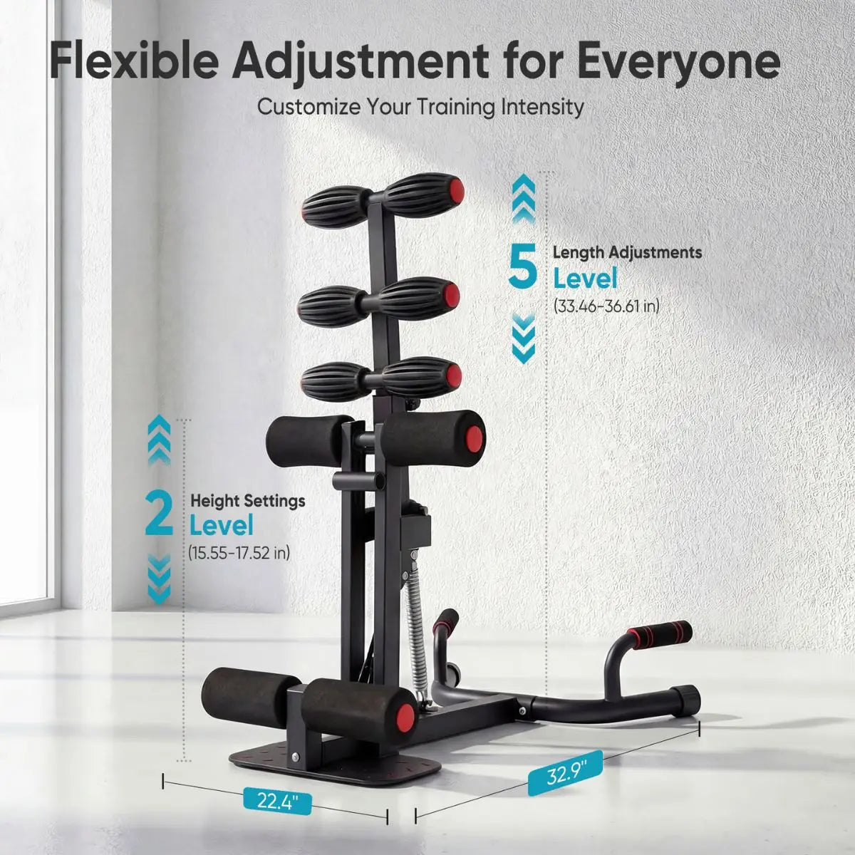 Squat Machine for Home Gym, Adjustable Glute Trainer & Leg Exercise Equipment, 5-Level Length 2-Level Height, 300lbs, Ab Workout, Easy Assembly