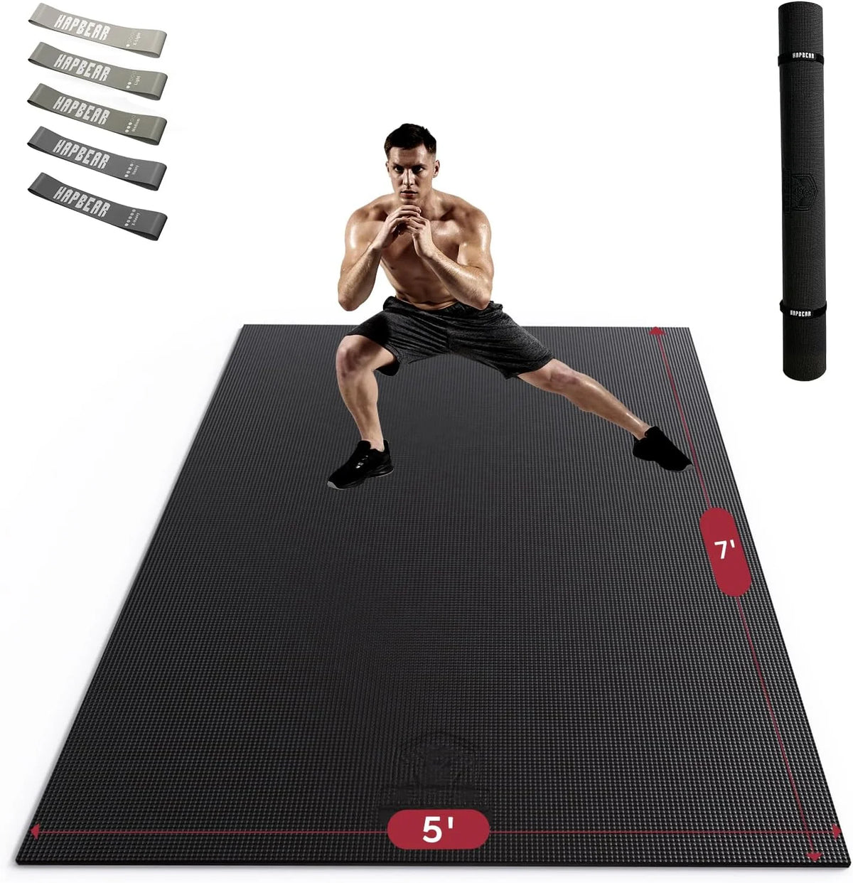 HAPBEAR Large Exercise Mat-7'x5'/6'x8'/6'x9'/6'x10'/6'x12'x8mm(1/3"),Non-Slip, Ultra Durable, Thick Workout Mat for Home Gym Flooring Cardio, Yoga for Fitness, High-Density, Shoes-Friendly