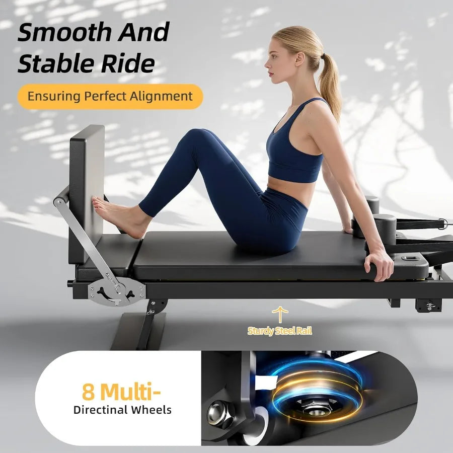 Pilates Reformer Machine 91 Foldable with Jumpboard and Wire Springs for Home Gym Black