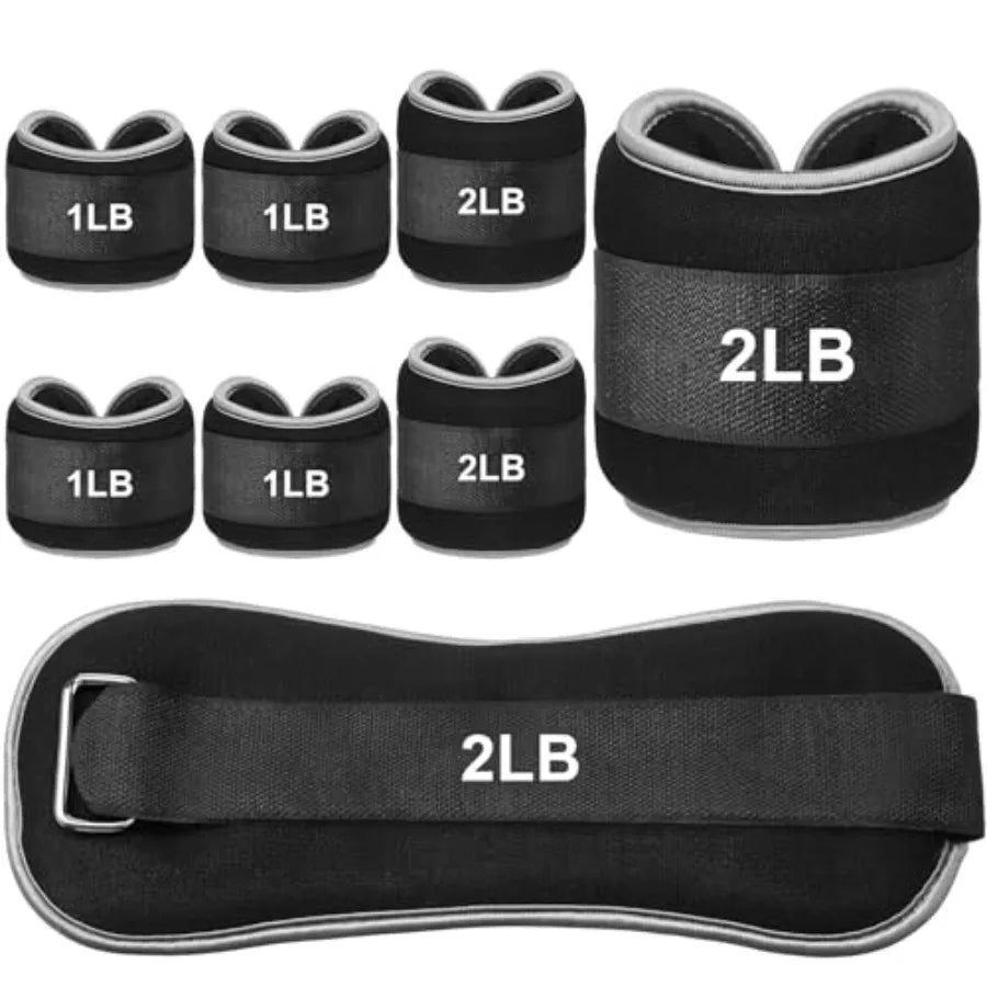 Ankle and wrist weights set for gym yoga walking jogging running; neoprene material black color; adjustable 1lb/2lb per pair so
