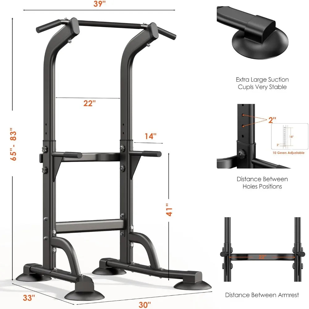SogesPower Adjustable Height Power Tower Dip Station Pull up Bar Home Gym Strength Training Workout Equipment