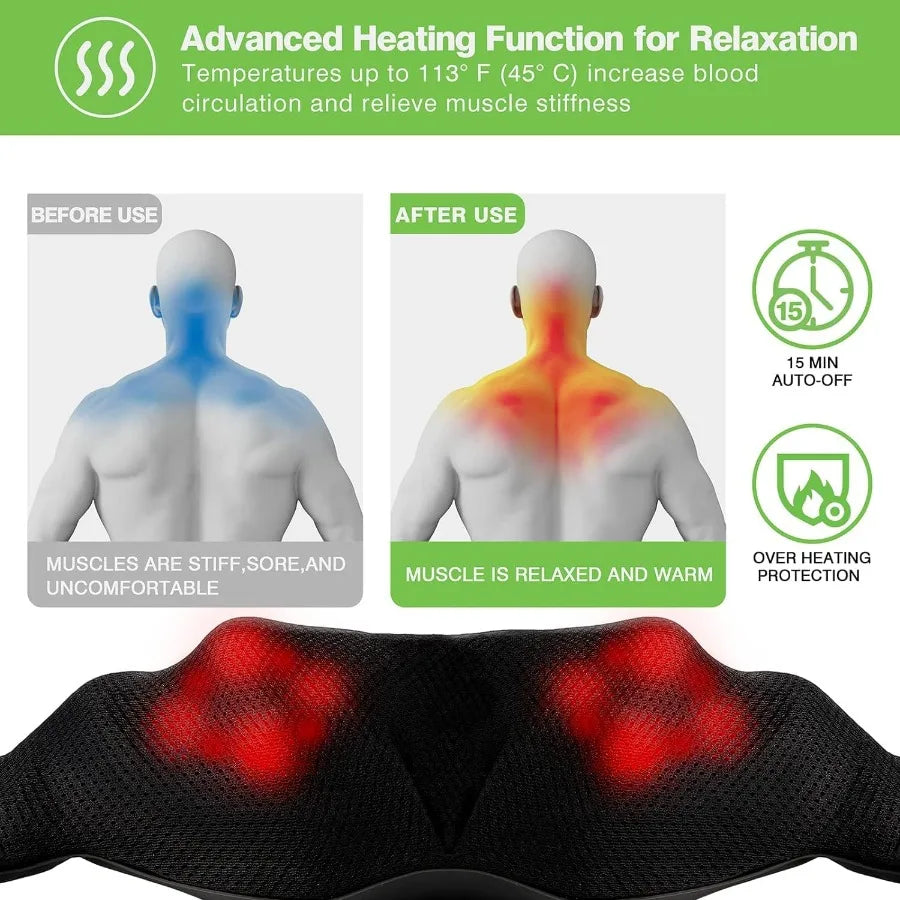 Electric Shiatsu Back Neck and Shoulder Massager with Heat for Deep Tissue 3D Kneading Full Body Relief for Legs Feet and Muscl