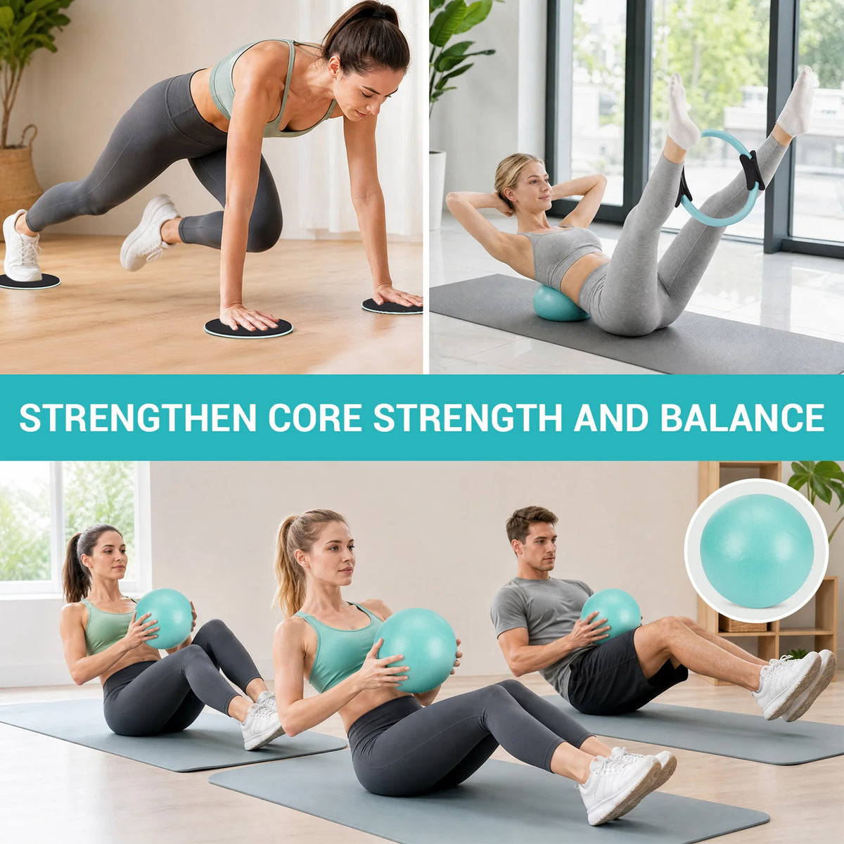 Pilates Training Set, 6-in-1 Pilates Ring, Exercise Ball, Resistance Bands, Core Sliders, Toning Bar, Workout Guide for Home Gym Yoga Fitness