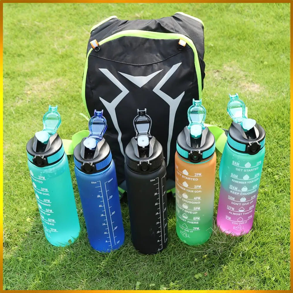 1000ml Sports Water Bottle Leakproof Plastic Frosted Cup with Time Scale Portable Drinking Cup for Fitness Cycling