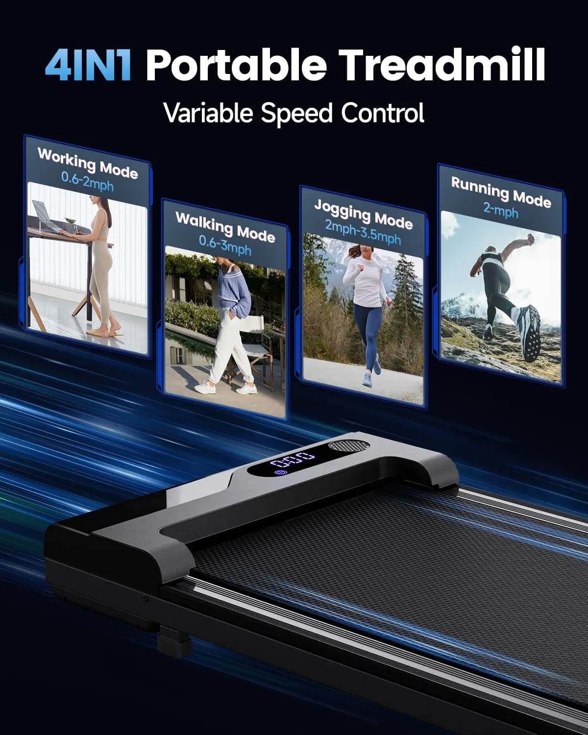 Portable Compact Under Desk Treadmill, Mini Walking Pad with Remote Control - Lightweight Quiet Flat Indoor Running Machine for Home Office Apartment Floor & Small Spaces