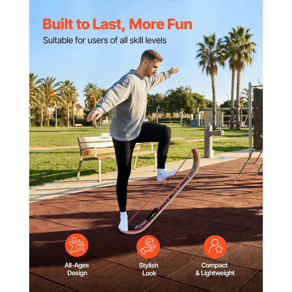 Ye Balance Board - Wobble Board Trainer for Adults, Premium Wooden Curved Balance Training Equipment, Compact & Lightweight for Core Workouts, Standing Desk Exercise, Home Gym, Yoga & More, Orange