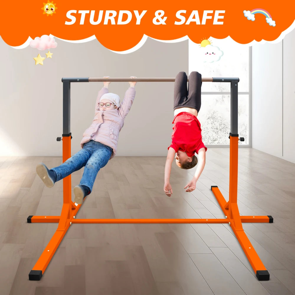 Adjustable Height Orange Gymnastics Bar for Kids Aged 3+ for Home Junior Training Kip Bar