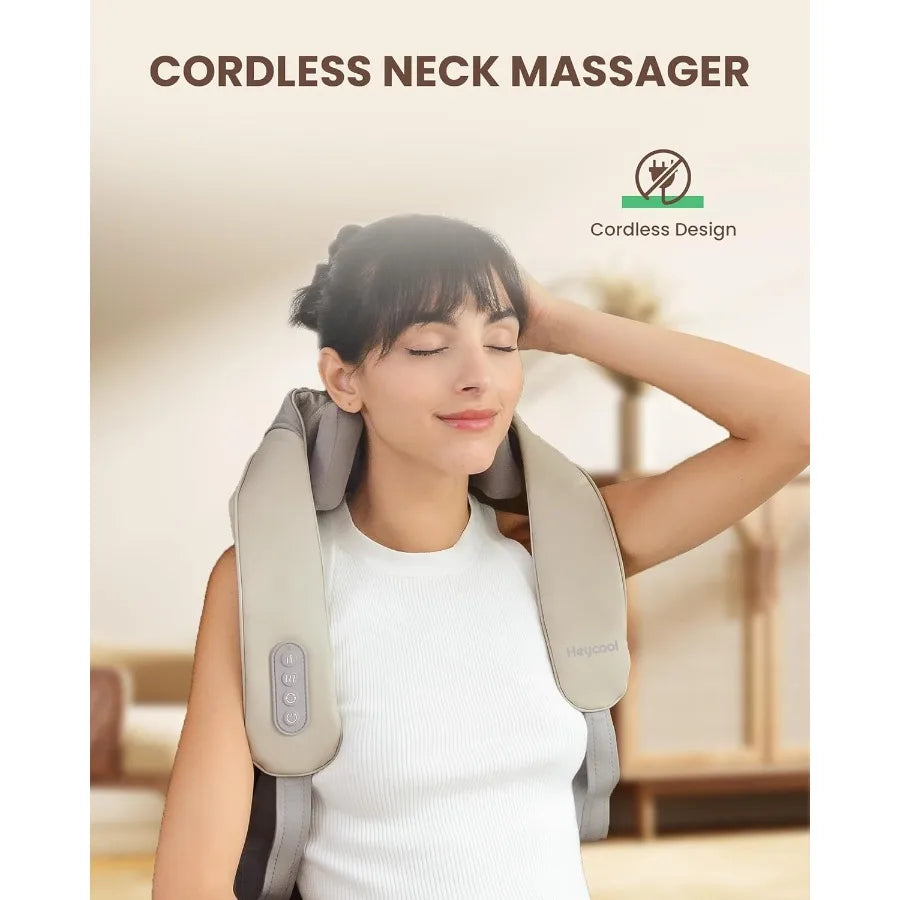 Cordless Neck Massager with Heat 4D Deep Kneading for Neck and Shoulder Relief Wireless Shiatsu Back Massager Pillow for Pain R
