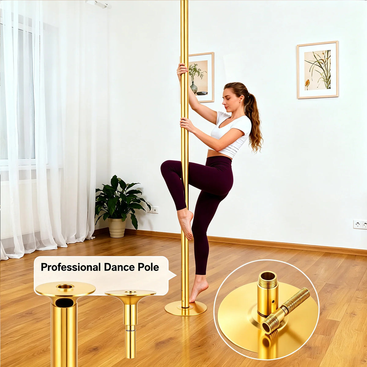 Heavy Duty 45mm Removable Dance Pole, Spinning and Static Portable Pole for Home, Professional Fitness Pole Kit with Anti-Slip Pressure Mount, Height Adjustable for 7.09-9.0 Ft Ceilings