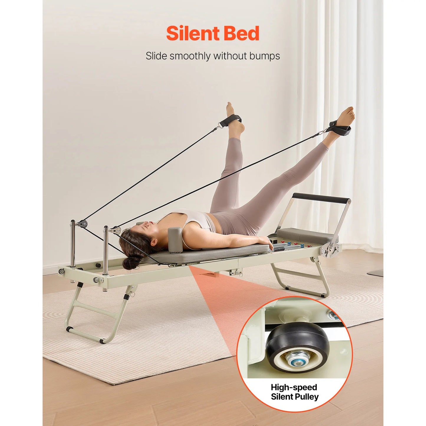 SucceBuy Foldable Pilates Reformer Pilates Workout Machine for Home Gym Studio Use Pilates Bed with Dual Resistance-Spring&Cord