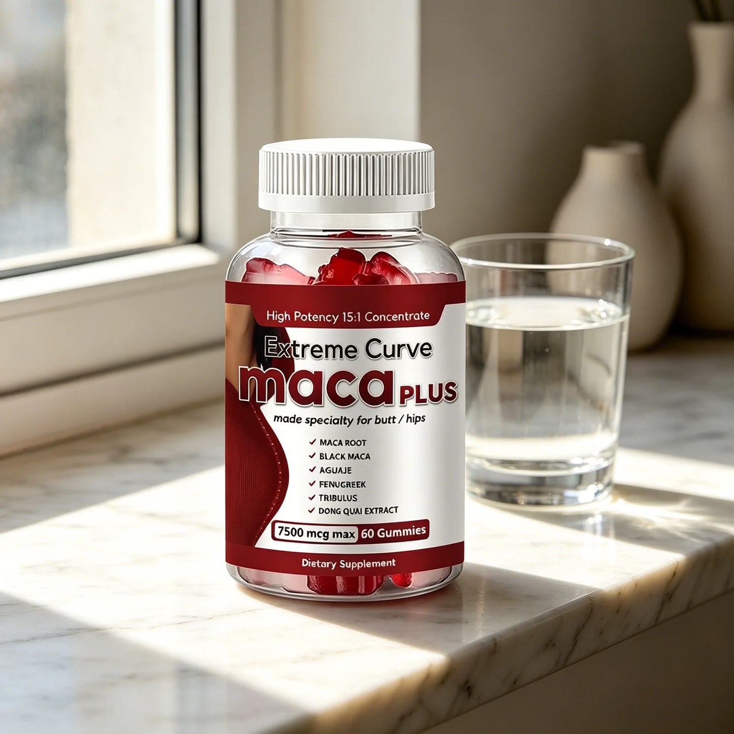 1 bottle black plus Maca gummies plump and lift your buttocks easily improving the appearance of your buttocks 7500mcg Maca Root Gummies