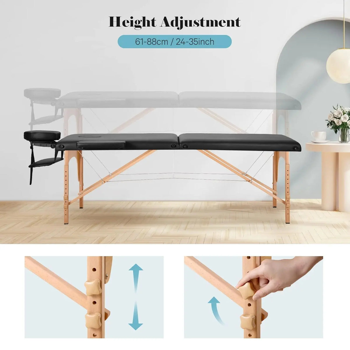 Massage Table Portable Wooden Lash Bed 24" Wide Massage Bed Foldable Beauty Spa Tattoo Face Cradle Adjustable, Customized