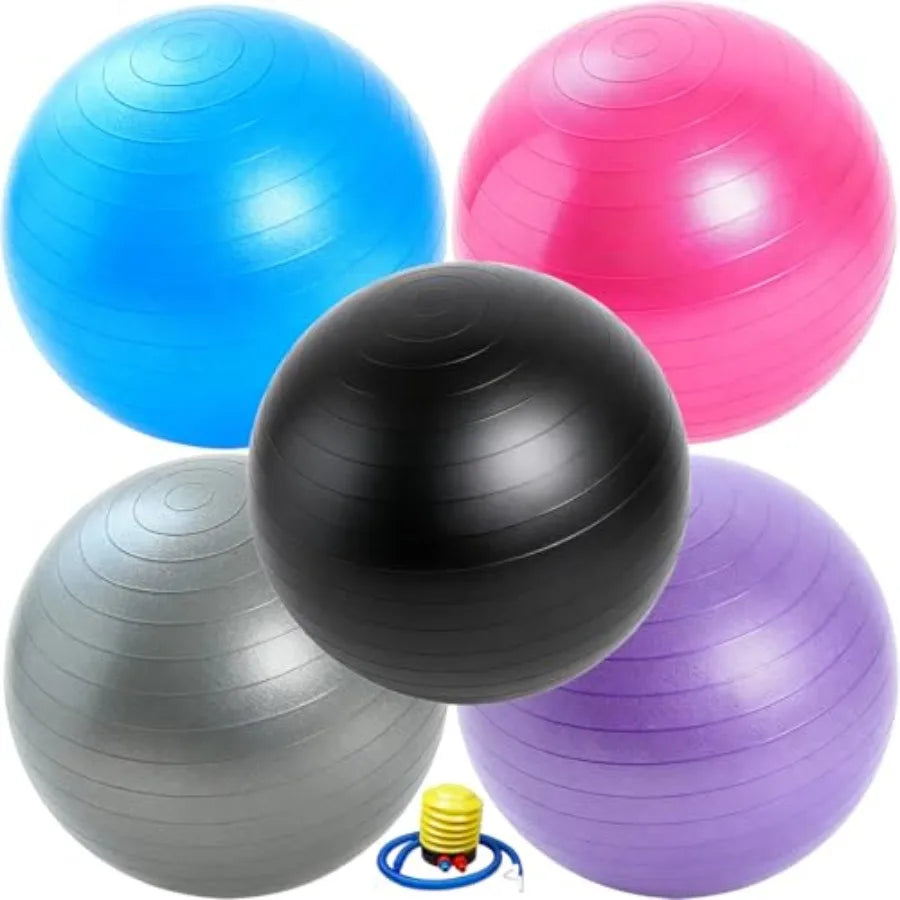 5 Pcs 26 Inch Anti-Burst Yoga Exercise Ball for Fitness Core Balance Prenatal Workout Office Chair with Quick Pump in Black Hea