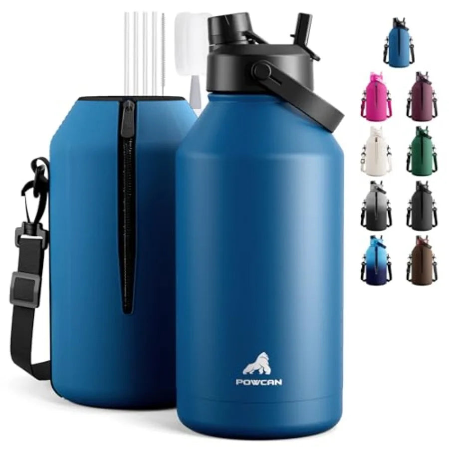 64 oz Insulated Water Bottle with 2-in-1 Straw and Spout Lid, Leakproof, Carrier Bag, Cleaning Brush, BPA-Free, Metal Water Bot