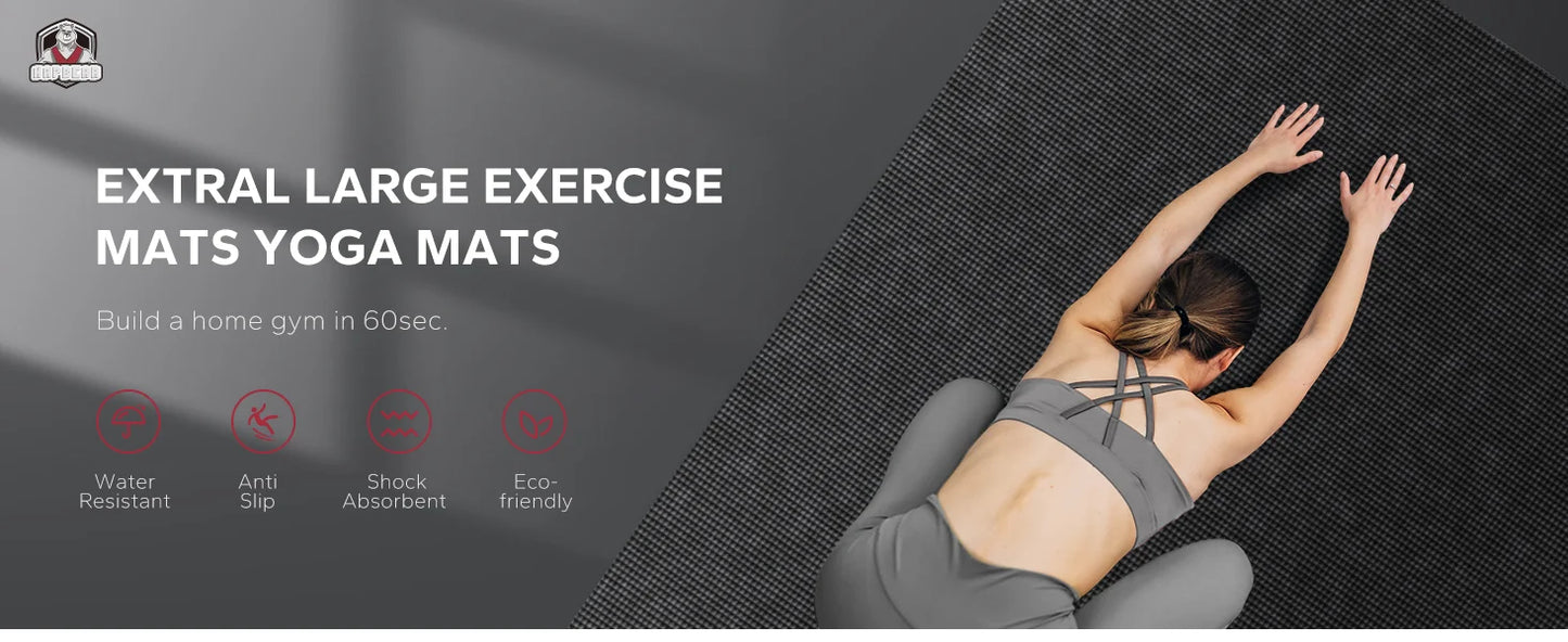 HAPBEAR Large Exercise Mat-7'x5'/6'x8'/6'x9'/6'x10'/6'x12'x8mm(1/3"),Non-Slip, Ultra Durable, Thick Workout Mat for Home Gym Flooring Cardio, Yoga for Fitness, High-Density, Shoes-Friendly