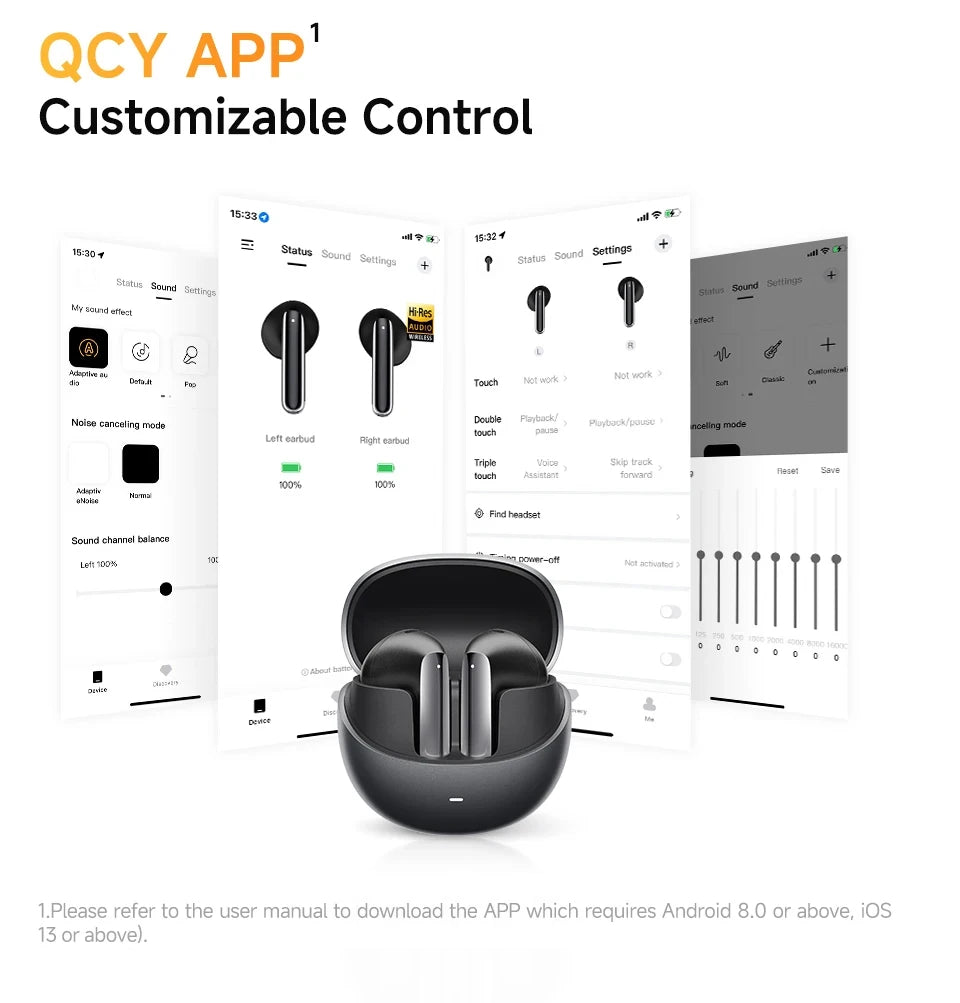 QCY HT10 AilyBuds Pro+ ANC Wireless Earphone Hi-Res Audio with LDAC Bluetooth 5.3 Earbuds 6 Mic AI HD Call Multipoint Connection