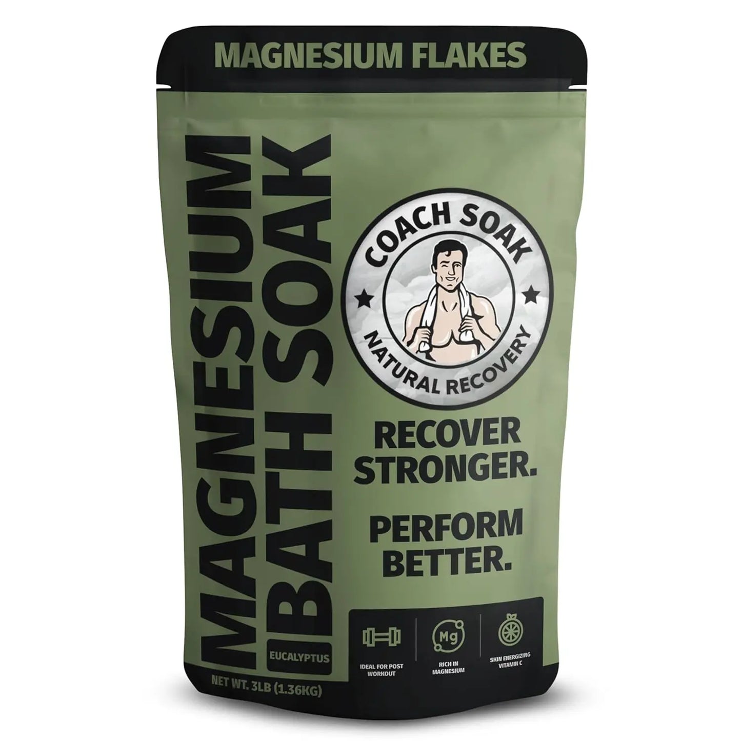 Recovery Bath Soak with Magnesium Flakes & Dead Sea Salt, Eucalyptus Tea Tree, 3 lb