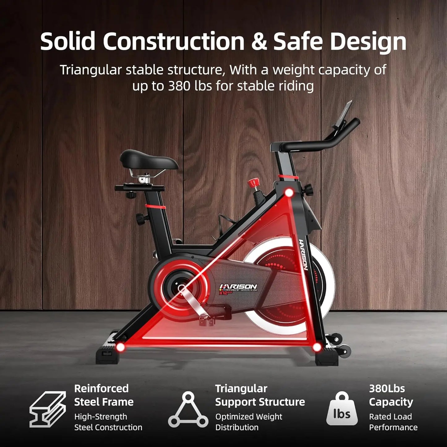 Exercise Bike, Magnetic Stationary Bike for Home, Quiet Dual-Belt Indoor Cycling Spin Bike, 380 lb Capacity, Customized