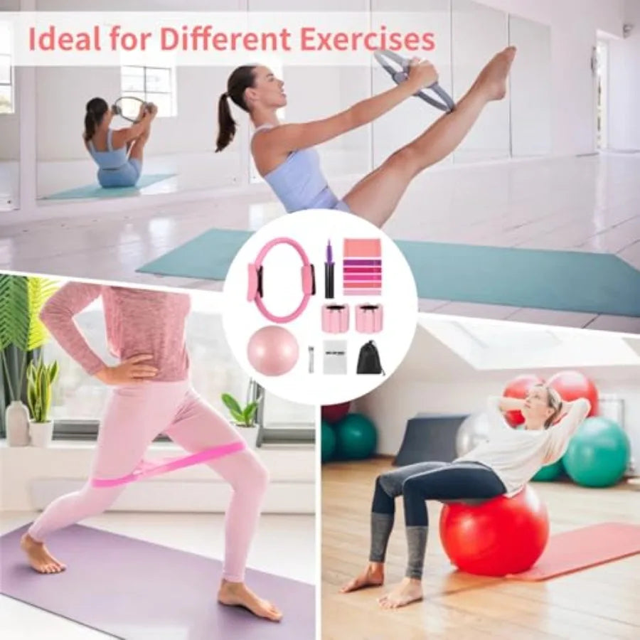 DORMIYA Pilates Equipment Kit for Home Workout with Ring Set Ball Ankle Wrist Weights Resistance Bands Tape Measure Women's Ful