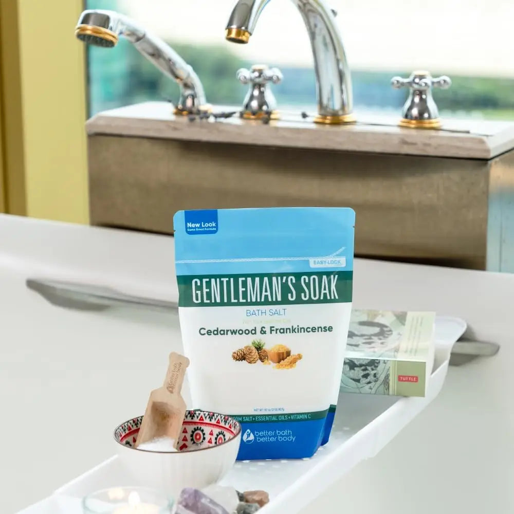 Epsom Salt Bath Soak for Men, 32 oz, Cedarwood & Frankincense, Vitamin C, BPA-Free Pouch, Made in USA