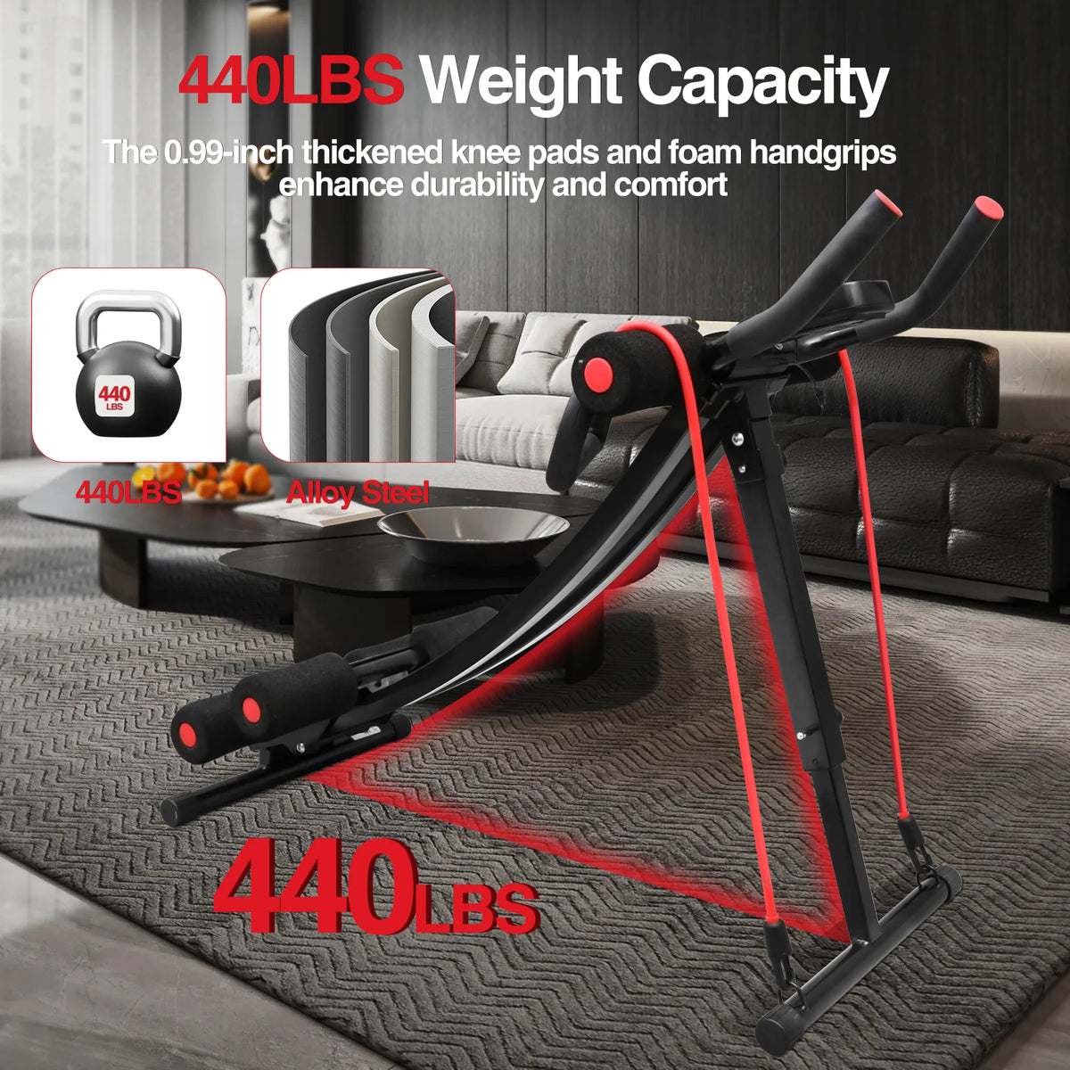 Fitness AB Machine Abdominal Trainers Core Workout Equipment 440 lbs Foldable Height Adjustable For Home Exercise Kit Whole Body