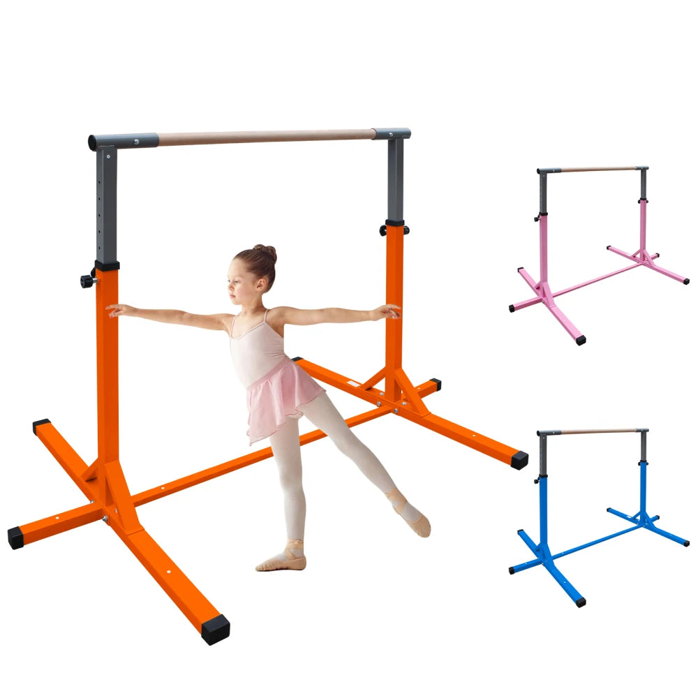 Adjustable Height Orange Gymnastics Bar for Kids Aged 3+ for Home Junior Training Kip Bar