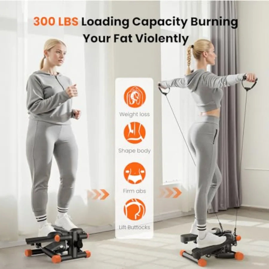 Mini Stair Steppers with Resistance Bands for Exercise at Home, Portable Exercise Twist Stepper Machine for Full Body Workout,
