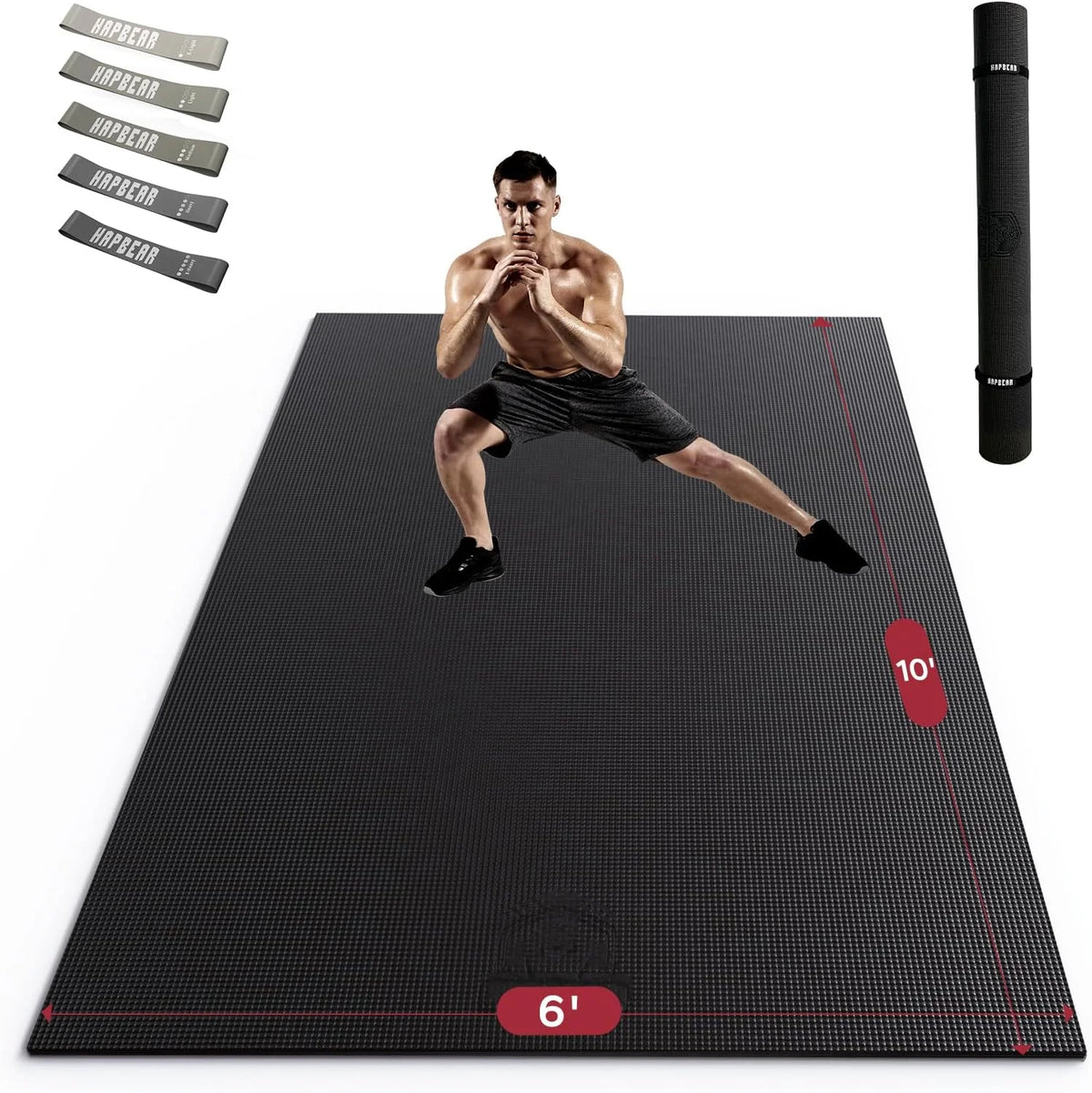 HAPBEAR Large Exercise Mat-7'x5'/6'x8'/6'x9'/6'x10'/6'x12'x8mm(1/3"),Non-Slip, Ultra Durable, Thick Workout Mat for Home Gym Flooring Cardio, Yoga for Fitness, High-Density, Shoes-Friendly