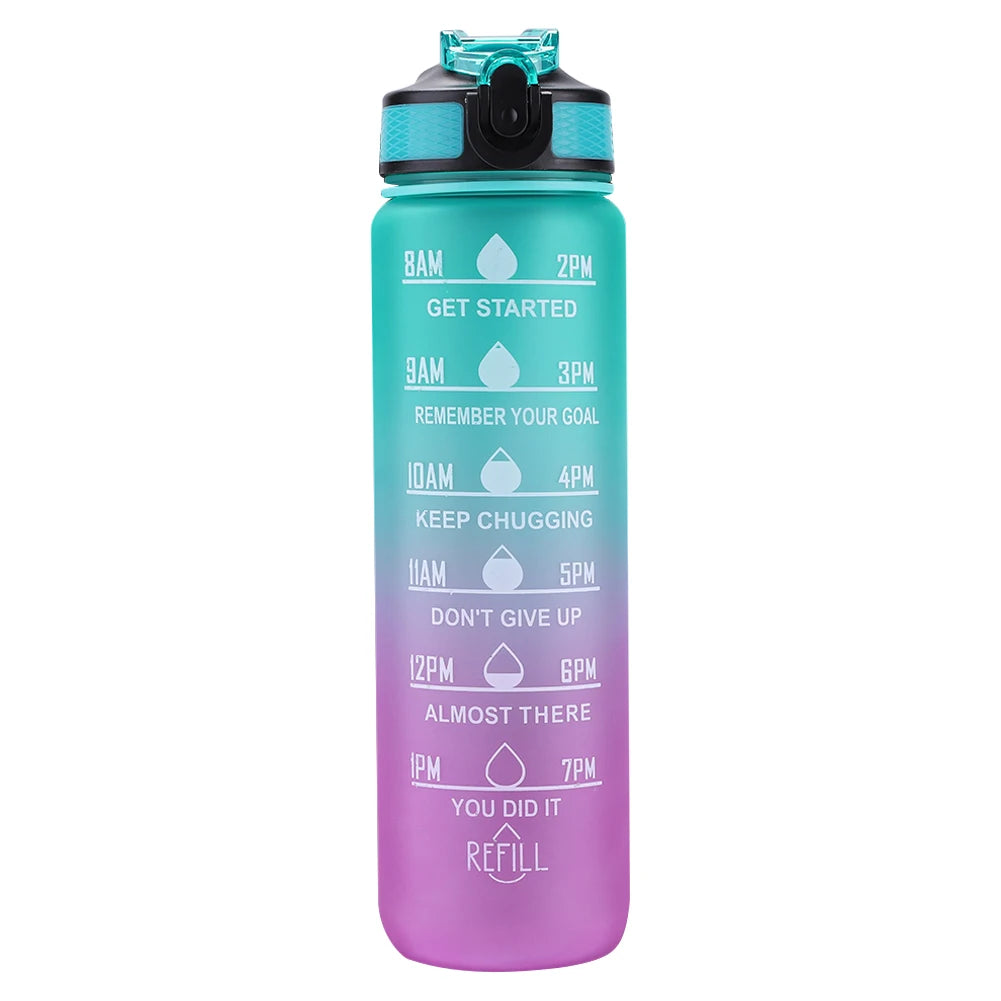 1000ml Sports Water Bottle Leakproof Plastic Frosted Cup with Time Scale Portable Drinking Cup for Fitness Cycling
