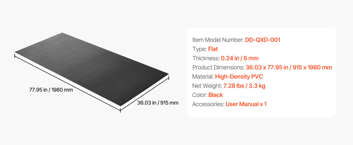 VEVOR Treadmill Mat for Carpet Floor Thickness High Density PVC Waterproof Non-slip Mat for Elliptical Home Gym