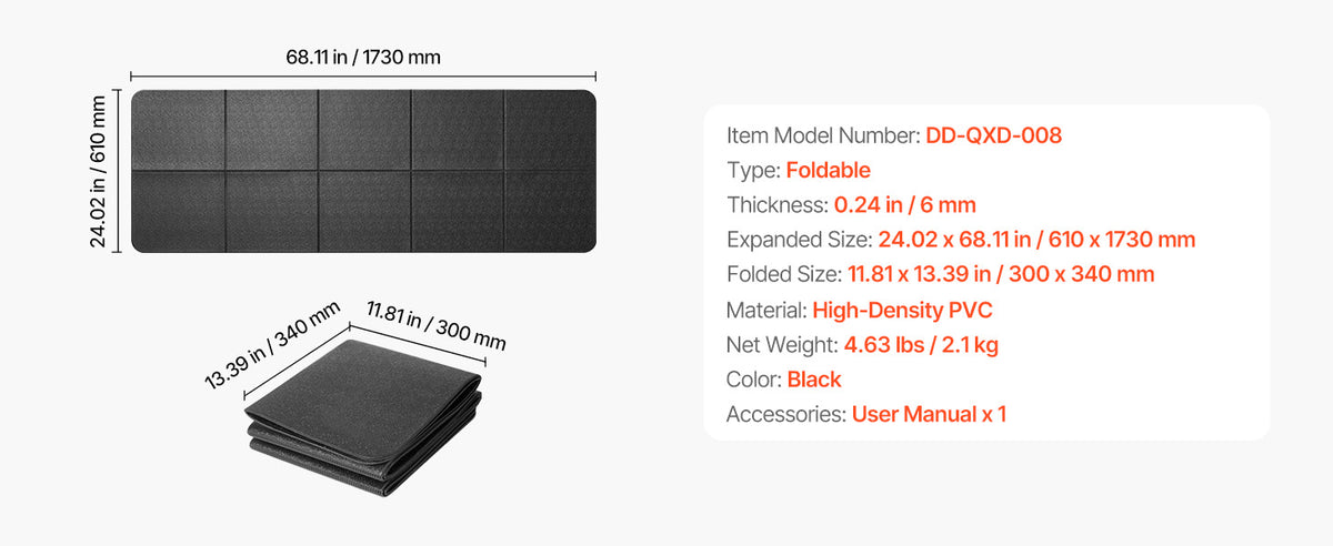 VEVOR Treadmill Mat for Carpet Floor Thickness High Density PVC Waterproof Non-slip Mat for Elliptical Home Gym