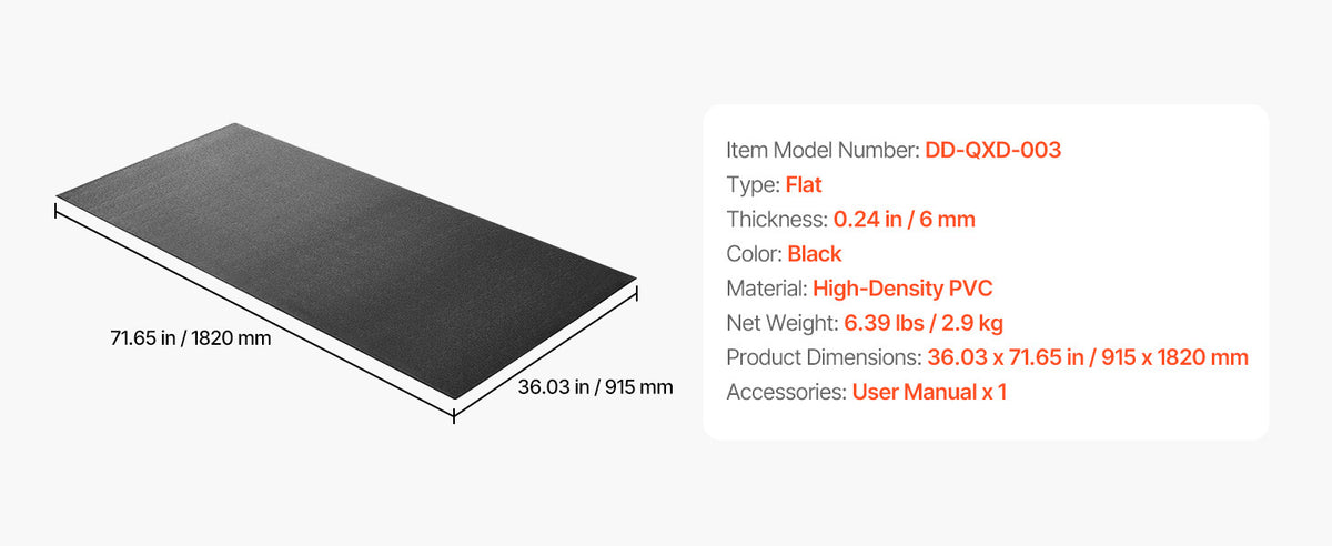 VEVOR Treadmill Mat for Carpet Floor Thickness High Density PVC Waterproof Non-slip Mat for Elliptical Home Gym
